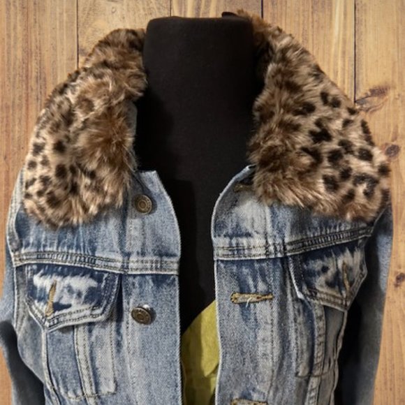 Libian Jackets & Blazers - Jean Jacket with Removable Fur Collar  (2)